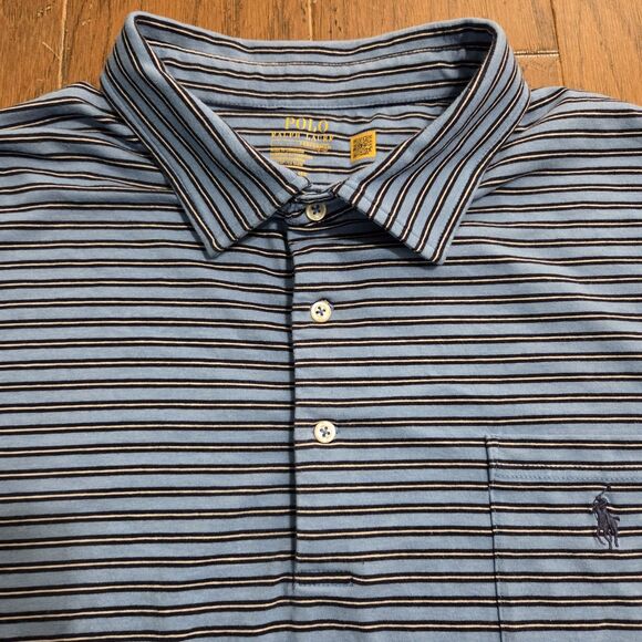 Polo Ralph Lauren Polo Shirt Mens 4XB 4XL Big Blue Striped Stretch Golfer Golf - Picture 3 of 8